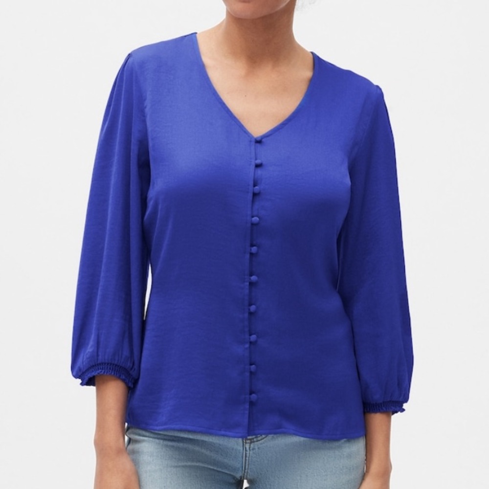 NWT BR Factory Blue Covered Button Blouse, sz M